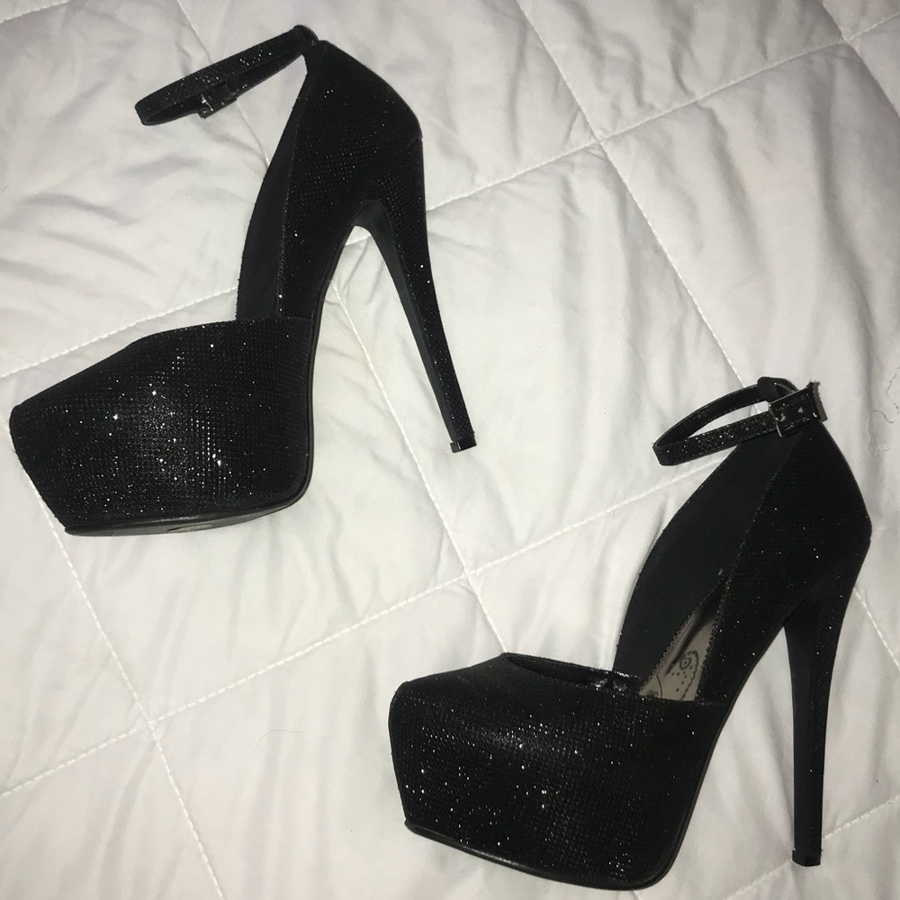 Black glittery Platform Stiletto heels